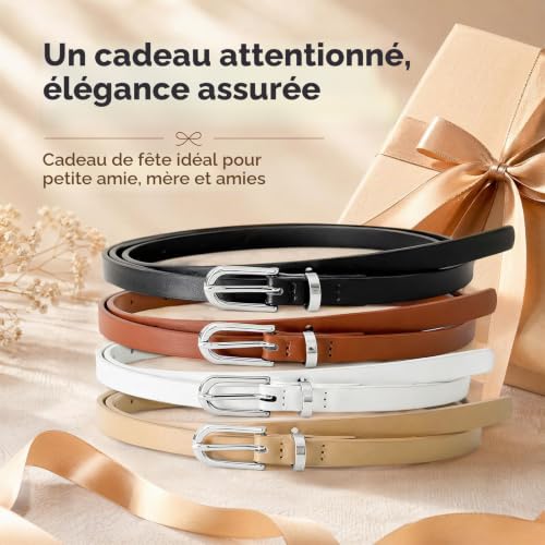 4PCS Ceintures Cuir Femme Fine avec Boucle Argentée en Métal Ajustables – vue 7