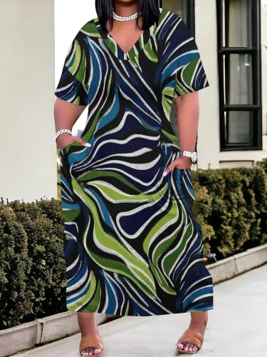 Image of PinkPatty Women's Plus Size Short Sleeve Maxi Dress Casual Loose V Neck Long Dress with Pockets