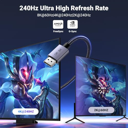 Image of UGREEN VESA 8K DisplayPort 1.4 Cable 2M DP Cable Supports 8K@60Hz 4K@240Hz 32.4Gbps, HDR, HDCP, DSC 1.2a, FreeSync, G-Sync, Display Port Cord Alu Braided Compatible Monitor, Graphics, PC, HDTV | 8K@60Hz 4K@240Hz, 32.4Gbps, HDR HDCP DSC 1.2a, FreeSync G-Sync, Aluminum Braided Compatible Monitor, Graphics, PC, HDTV