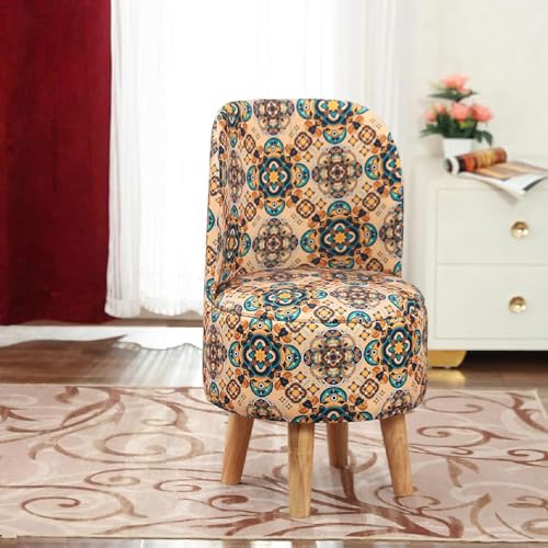 Image of NACIA Elegant Velvet Printed Ottoman Chair | Dressing Table Chair for Bedroom Makeup Room Decor | Modern Upholstered Ottoman with Wooden Legs for Living Room & Home (18x18x32 Inches, Darbar)