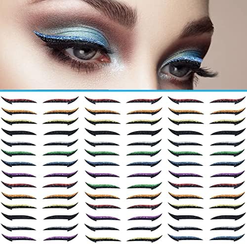 phoebel Stick on Eyeliner Strips, 40Pcs 8 Color Waterproof Reusable Eyeliner Strips Easy to Use and Remove