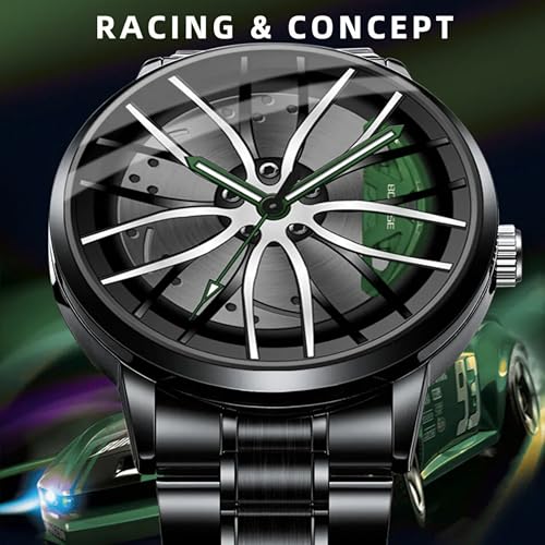 Image of GOLDENIZE FASHION Branded Men's Sport Quartz Watch Car Wheel Dial Rotating Casual Fashion Stainless Steel Alloy Men Multicolour Luxury Watches Wheel Dial Men's Metal Watch Gift Creative Watch