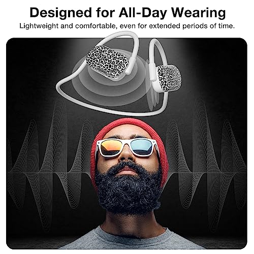 Image of Purity Air Open Ear Headphones - True Air Conduction Wireless Bluetooth Open Ear Earbuds with Dual Mic for iPhone /Android - Secured Long Wearing Comfort, Sports Sweat Resistant (Leopard)