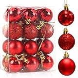 Weihnachtskugeln Rot 4cm, 24 Stücke Christbaumkugeln Kunststoff Weihnachtsdeko Kugeln Klein,Weihnachtsbaumschmuck Set,Weihnachtsbaum Deko & Christbaumschmuck Weihnachtsbaumkugeln