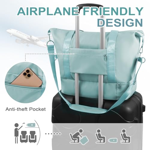 WOOMADA Weekender Bag for Women - Travel Duffel with Shoe Compartment & Wet Pocket, Personal Item & Overnight Bag for Airlines, Sport Gym Tote (Blue) — view 5