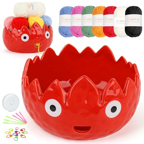 Coopay Ceramic Flame Yarn Bowl for Knitting and Crochet 6.8in