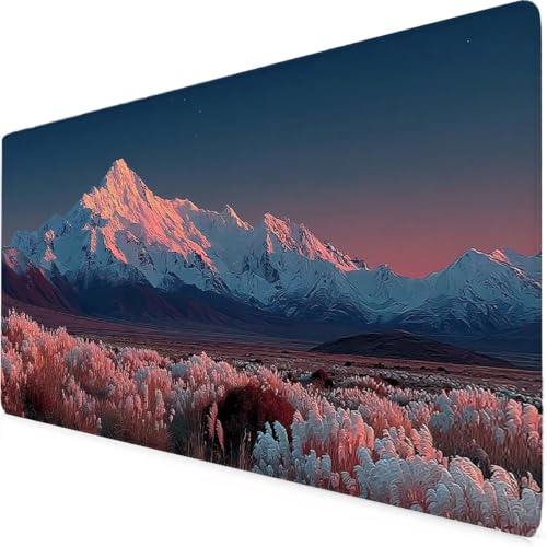Tapis de souris rose XXL 1000x500mm avec motif de montagne enneigée et base antidérapante