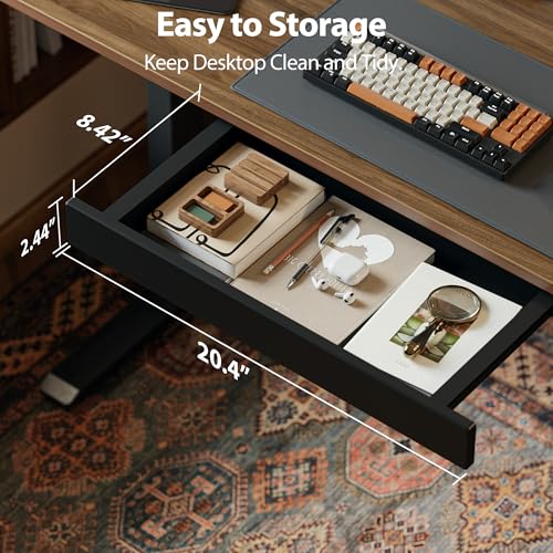 Image of Agilestic Electric Standing Desk with Drawers, 47.8 x 24 Inches Height Adjustable Desk, Stand up Computer Table with Memory Preset, for Work Office Home, Dark Walnut