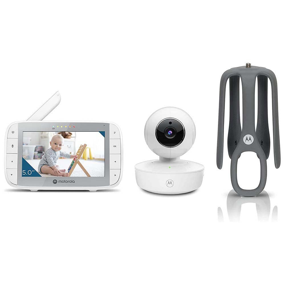 Motorola Nursery VM55 - Cámara Babyphone - Visión nocturna - Pantalla LCD de 5 pulgadas - Inalámbrica - Monitorización de temperatura - Sistema de comunicación bidireccional blanco