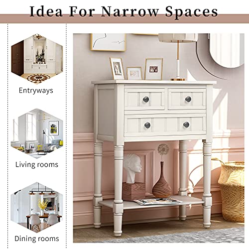 Merax Narrow Console Sofa Table Sideboard With 3 Storage Drawers And Bottom Shelf For Living Room, Entryway/Hallway, Ivory White #TOP5