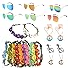 GLAITC Set di Costumi Hippie,18 Pezzi 60s 70s Dressing Accessory Hippie Party Supplies 6pcs Occhiali da Sole Hippie Occhiali 6pcs Peace Collane 6pcs Ghirlanda di Girasole per Beach/Retro/Hippie Party