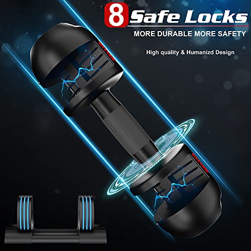 Altler Adjustable Dumbbell, 2Pcs 22Lb Dumbbell Set With Tray For Fitness, Fast Adjust Weight By Turning Anti-Slip Handle, Safety With 8 Lock Slots, Suitable For Men And Women, Black (Al-Db2202) #TOP3