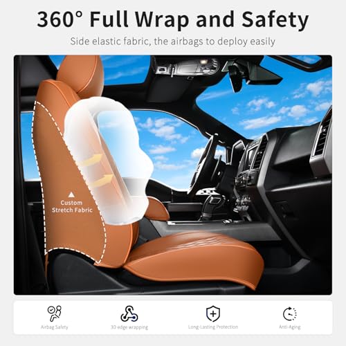 Image of Huidasource Tacoma Car Seat Covers, 360 Full Coverage Waterproof Leather Cushion Cover Fit for Toyota Tacoma 2016-2023 SR SR5 Limited TRD Sport /Pro /Off Road All Cab Front Row(Front Pair /Brown)