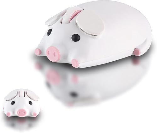 Miniatura 10 de elec Space Mouse inalámbrico con diseño de cerdo lindo modo dual Bluetooth y ratón USB, funcionamiento silencioso, ergonómico, perfecto para