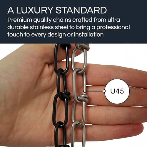 Image of RCH Hardware CH-SS52-01-BLK-10 | 10 Gauge Decorative Solid Stainless Steel Double Loop Outdoor Fixture Chain | 10 Foot Increments |Black Finish