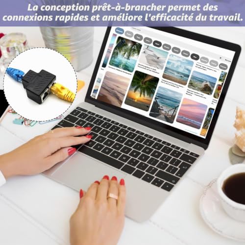 DONOONIS Repartiteur RJ45,Repartiteur Cable Ethernet 1 à 2 Répartiteur,Adaptateur Double Prise,1 Pièces Double Prise Port Réseau Local,Doubleur RJ45 pour Cat5,Cat5e,Cat6,Cat7 (Noir) Ligne d'Extension – vue 4