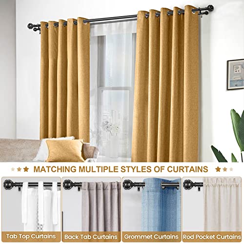 Kamanina 1 Inch Double Curtain Rods 72 To 144 Inches (6-12 Feet) Telescoping Drapery Rod For Windows 69 To 140 Inches, Netted Texture Finials, Black #TOP7