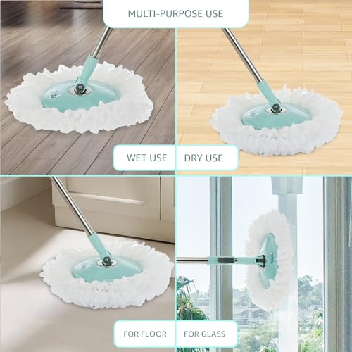 Image of Amazon Brand - Presto! Clean Plastic Spin Mop | Durable Plastic Build with 2 Microfiber Refills | Big Wheels & Drag Handle | 360 Spin Mop with Telescopic Handle | Green