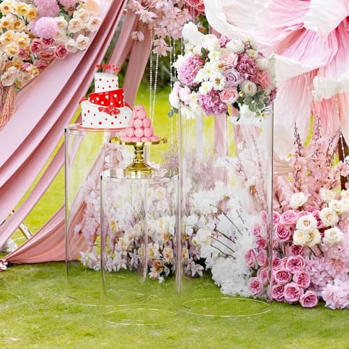 Soportes de exhibición de acrílico transparente para una decoración elegante de eventos, perfectos para mostrar flores, postres, pasteles y globos en bodas y fiestas