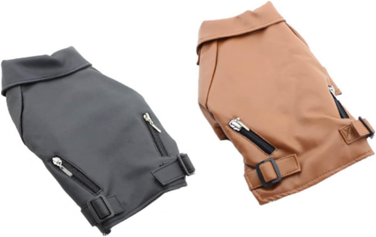 BESPORTBLE Dog Winter Coat for Cold Weather Warm Zip-up PU Leather Jacket with D-Ring PET Apparel for Small to Medium Dogs Black