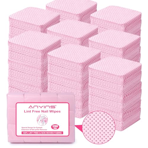 ANYINS Lint Free Nail Wipes 1200PCS Non-Woven Fabric Clean Pads for Eyelash Extension & Nail Polish Remover Super Absorbent Soft Prep Cotton Pads lint free wipes for nails for Salon Home DIY