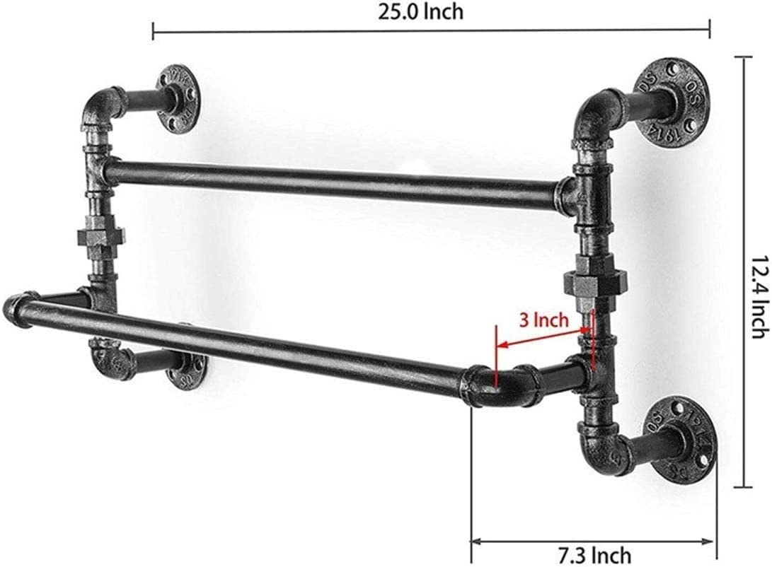 Industrial Sle Toallero de pared – Soporte doble retro para toallas con diseño de tubo de hierro, estante de ducha para baño, barra de toalla que ahorra espacio y Sto Solut