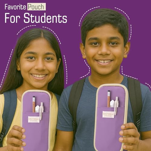 Image of Mrsdry Nylon Large Capacity Pencil Pouch, Durable Storage Multiple Compartment Double Zipper Portable Capacity Pencil Box for Kids College Student Teen, 22X11Cm (Purple)
