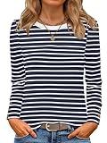 ANRABESS Long Sleeve Shirts for Women Crewneck Basic Tee Striped Tops 2025 Fall Casual Loose Fit T Shirts Fashion Outfits Blue White Stripe Medium