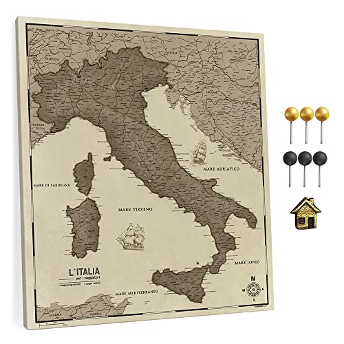 Mappa dell'Italia in tela con bacheca in sughero per appuntare