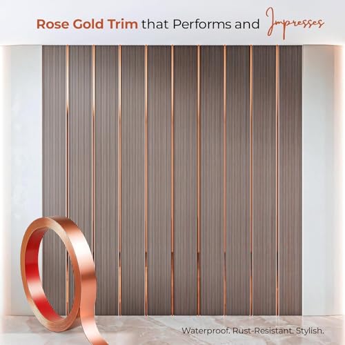 Image of Gold Moulding Patti for Wall - 5M Self Adhesive Metal Strip | T Profile Wall Moulding Trim for Ceiling, Furniture, Cabinet, Tile Border | 12MM SS 201 Mirror Finish (Gold, 12MM)