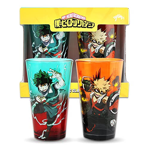 JUST FUNKY My Hero Academia Deku & Bakugo Lot de 2 verres à bière Izuku, Kachan, Detroit Smash, One for All | MHA | Décoration de cuisine | Sous licence officielle