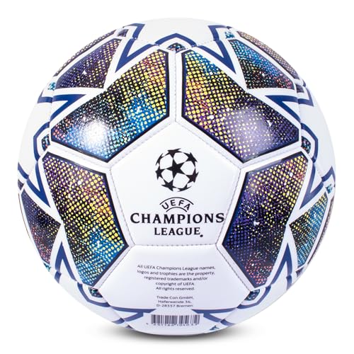Hy-Pro UEFA Champions League Fußball, Größe 5, offiziell lizenziert, Training, Match, Merchandise, Sammlerstück für Kinder und Erwachsene, tolles Fußballgeschenk, Weiß/Blau/Grün