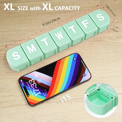 Image of Extra Large Weekly Pill Box Organizer 7 Day, MOLN HYMY 1 Week Jumbo Pill Dispenser Case One Time a Day, Daily Med Container to Hold Vitamin and Supplement (Green)
