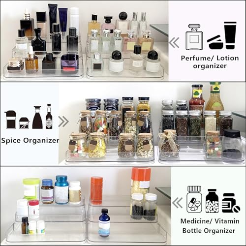 Beekeg 2 Stück 3-Stufig Display Ständer,kartenständer,gewürzregal,gewürz Organizer,Spice Rack,Acryl Display Ständer für Figuren,Schmuck,Cupcake,Lippenstift,Nagellack,Gewürz (3-Stufig)