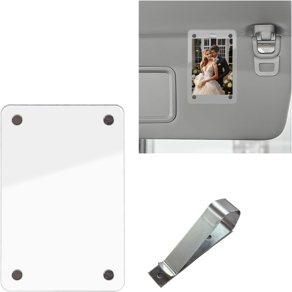 LAINLOY Car Sun Visor Photo Holder, Magnetic Car Visor Decoration Picture Frame, Universal Car Personalized Photo Clip, Car Accessories Present for Display Your Photographs (Clear)