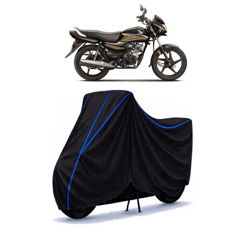 Image of Shine 100 cc Bike Cover Water Resistant Universal Motorcycle Rain | Heavy Duty UV Protection, Dust, Scratch Indoor Outdoor All Weather with Black Blue Piping Elastic