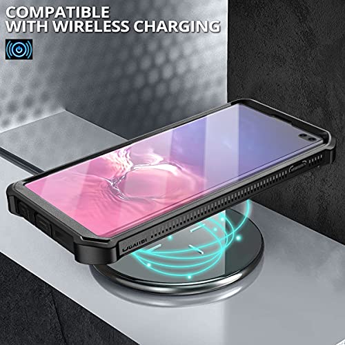 Image of Dexnor Polycarbonate For Samsung Galaxy S10+Plus Case,[Built In Screen Protector&Kickstand] Heavy Duty Military Grade Protection Shockproof Protective Cover For Samsung Galaxy S10 Plus Black