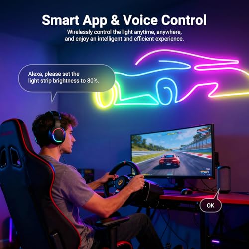 Image of NEEWER 16.4ft /5m LED Strip Lights, Smart AI RGB IC Flexible Cuttable Neon Rope Light, App Control, Bedroom Gaming Room Indoor Home Classroom Wall Decor, Compatible with Google Assistant Alexa, NS02