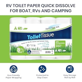 Freedom Living Septic Tank Safe Toilet Tissue for Campers and RVs Biodegradable Marine Toilet Paper for Boats, Fragrance-Free 2-Ply RV Toilet Paper (8 Rolls, 500 Sheets Each)