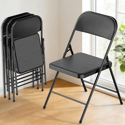 4 Pack Black Folding Chairs with Padded Cushion & Backrest, Comfortable Cushioned Seat with Durable Metal Frame, Portable Stackable Foldable Chair for Home, Office, Party, Indoor & Outdoor Events by Anautin - Used condition - US$48.59