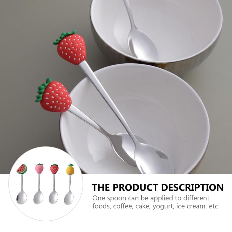 Amosfun Lot De 4 Petites Cuillères Fantaisie Pour Fraises, Fruits Et Desserts - Cuillères De Luxe En Acier Inoxydable
