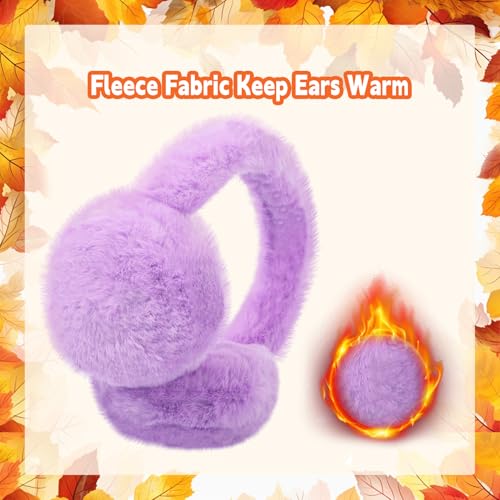 Girls Winter Earmuffs Gloves Set Kids Foldable Ear Covers Warm Plush Ear Muffs Knit Gloves, Ages 7-123