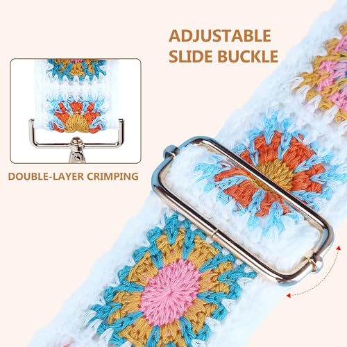 Image of Purse Strap, Adjustable Embroidery Flower 2 Inch Wide Purse Straps Replacement Crossbody for Women