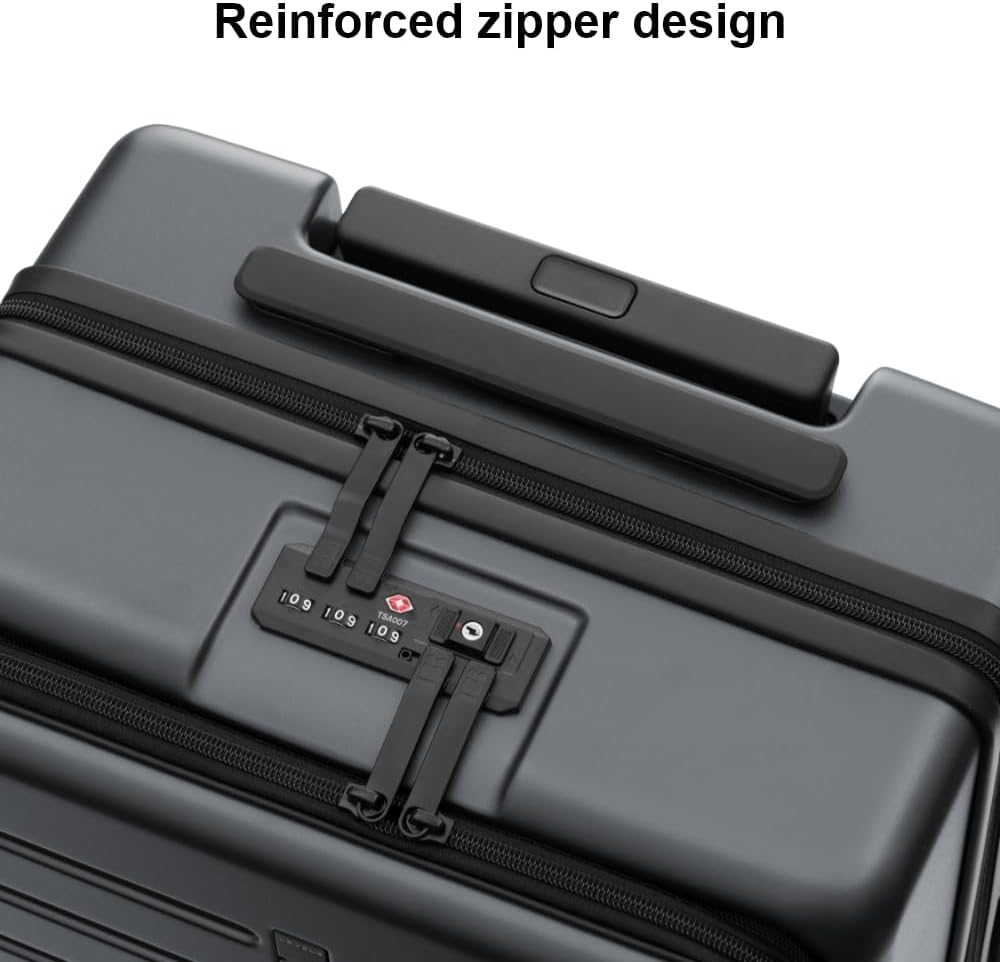 LEVEL8 Road Runner Carry On Luggage with Front Compartment, 20 Inch Lightweight Hard Shell Suitcases with Wheels Airline Approved, Tsa Locks for Luggage, Grey - Image 4