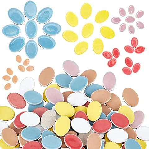 PandaHall 160pcs 8 Farbe Keramik Mosaikfliesen Ovales Blütenblatt Porzellan Mosaik Cover