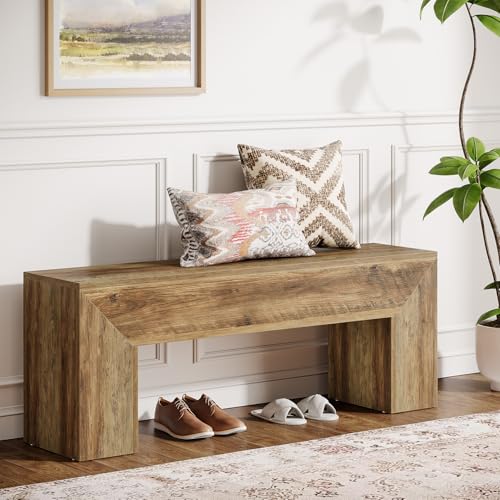 Tribesigns 47'' Wooden Entryway Bench, Farmhouse Entry Bench Seat, Indoor End of Bed Bench with Storage Capability for Living Room, Bedroom, Hallway, Easy Assembly, Oak Brown