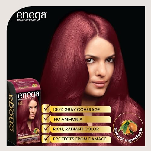Image of Enega No Ammonia Grey Coverage Long Lasting Creme Hair Color with Argan Oil & Green Tea Extract - Pack of 1(150 ML) (Burgundy)