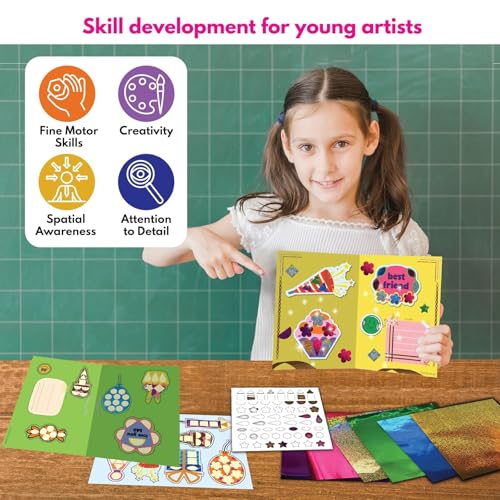 Image of SparkLPlay Greeting Card Making Kit Ages 4-12 | DIY Craft Kit | Make 4 Foil Cards | Gift for Kids Boys Girls | Cards for Friends & Family