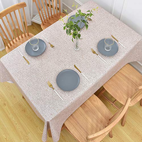 PVC Table Cloth Wipeable Plastic Tablecloth for Rectangle Table Wipe Clean Waterproof Table Cover for Kitchen Dining Outdoor (137x250cm, Beige)