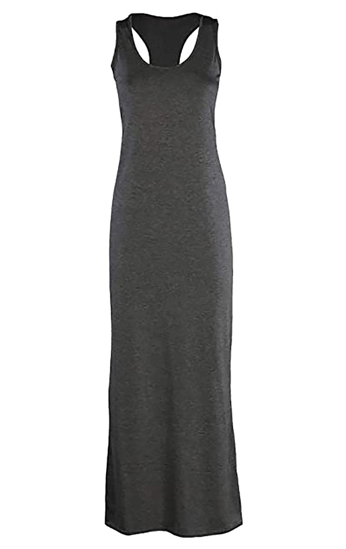 Real Life Fashion Ltd Women's Charcoal Racer Back Vest Top Racer Muscle Back Jersey Long Summer Maxi Dress